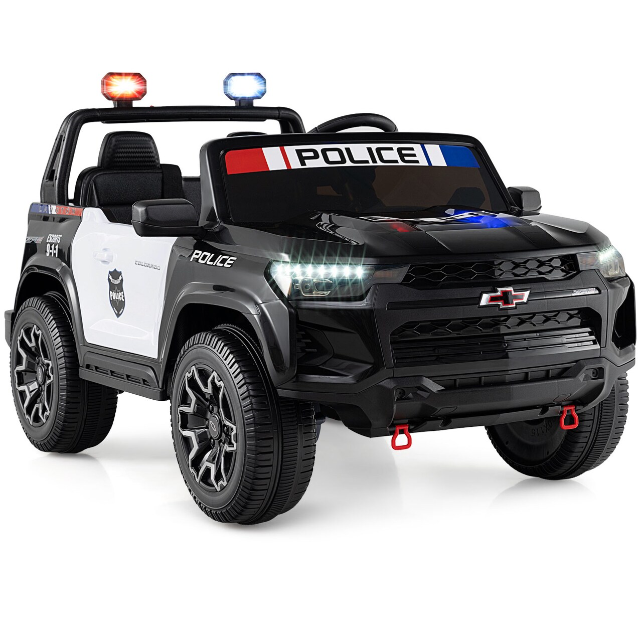 24V 2-Seater Ride-On Police Car 4WD Chevrolet with Megaphone and LED Lights